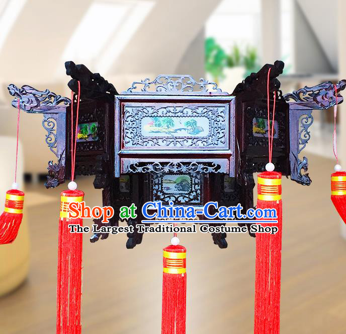 Chinese Traditional Carving Rosewood Palace Lantern Asian New Year Handmade Lantern Ancient Lamp