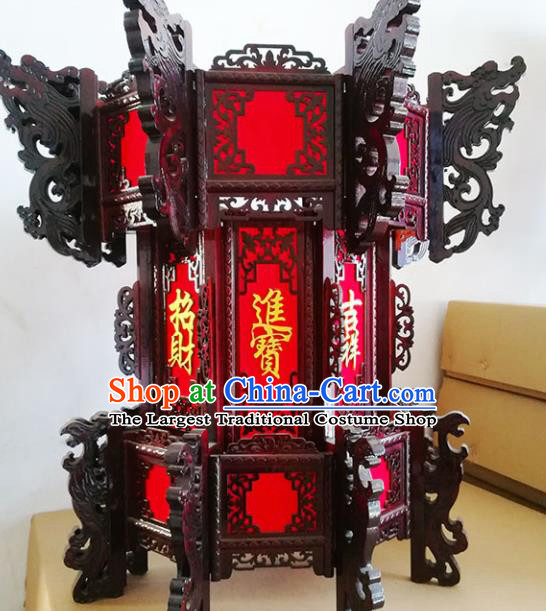 Chinese Traditional Carving Rosewood Palace Lantern Asian New Year Handmade Red Lantern Ancient Lamp