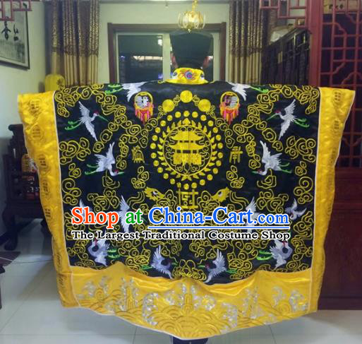 Chinese Traditional Taoism Costume Ancient Taoist Priest Cassocks Embroidered Crane Black Vestment