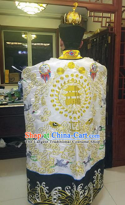 Chinese Traditional Taoism Costume Ancient Taoist Priest Cassocks Embroidered Crane White Vestment