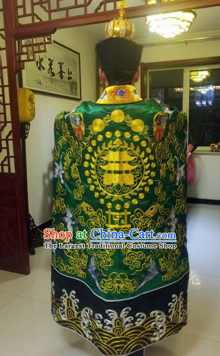 Chinese Traditional Taoism Costume Ancient Taoist Priest Cassocks Embroidered Crane Deep Green Vestment