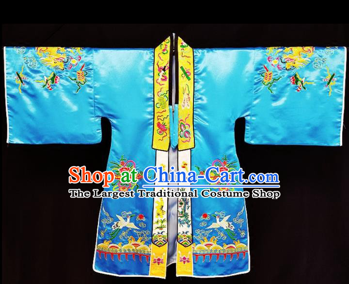 Chinese Ancient Taoist Priest Embroidered Cranes Blue Cassocks Traditional Taoism Vestment Costume