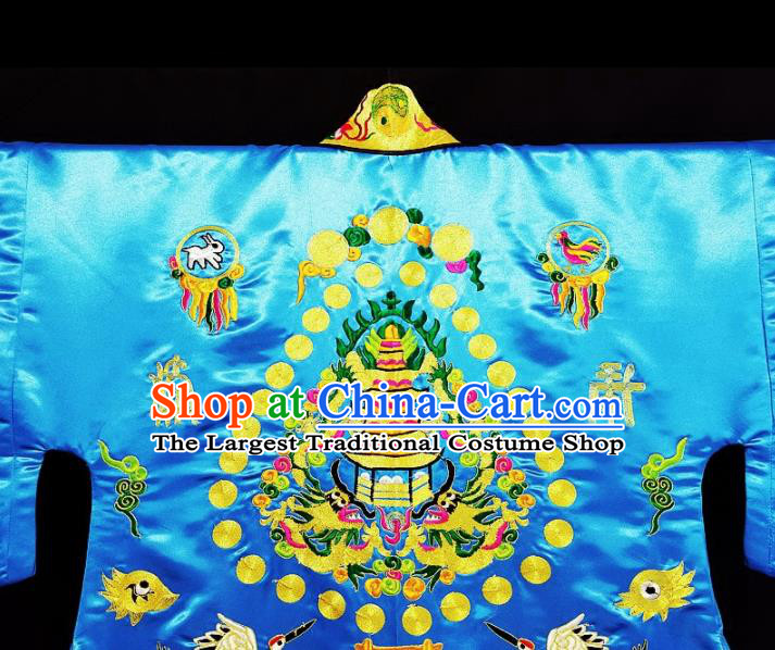 Chinese Ancient Taoist Priest Embroidered Cranes Blue Cassocks Traditional Taoism Vestment Costume
