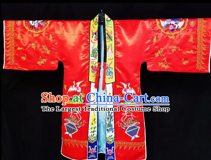 Chinese Ancient Taoist Priest Embroidered Cranes Red Cassocks Traditional Taoism Vestment Costume