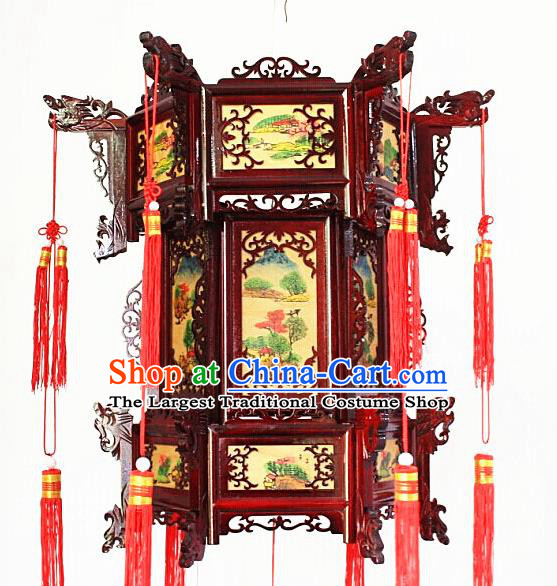 Chinese Traditional Handmade Printing Carving Rosewood Palace Lantern Asian New Year Lantern Ancient Lamp