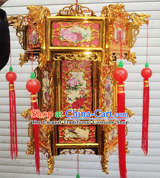 Chinese Traditional Handmade Plastic Printing Peony Red Palace Lantern Asian New Year Lantern Ancient Ceiling Lamp