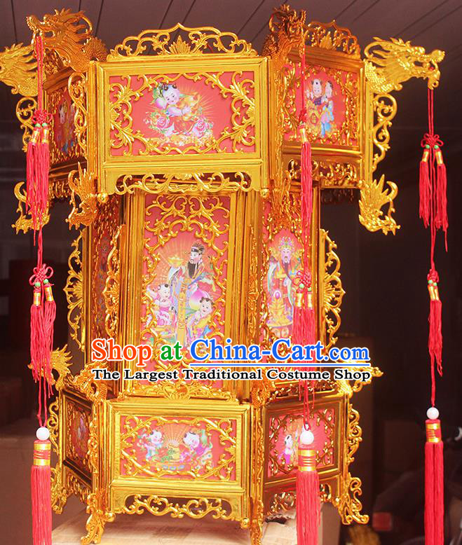 Chinese Traditional Handmade Plastic Printing Wealth God Palace Lantern Asian New Year Lantern Ancient Ceiling Lamp