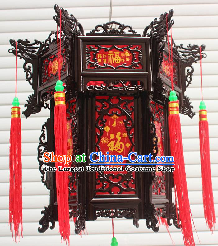 Chinese Traditional New Year Black Palace Lantern Asian Handmade Lantern Ancient Lamp