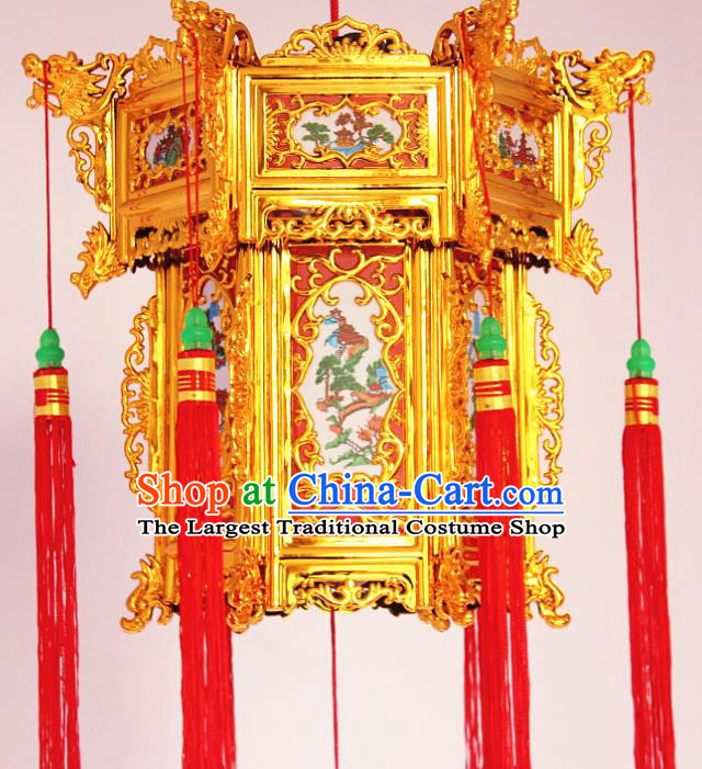 Chinese Traditional Handmade Carving Printing Palace Lantern Asian New Year Red Lantern Ancient Ceiling Lamp