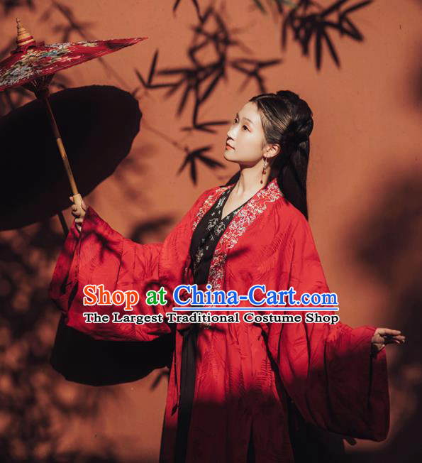 Traditional Chinese Song Dynasty Nobility Lady Red Hanfu Dress Ancient Royal Princess Historical Costumes for Women