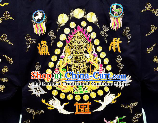 Chinese Ancient Taoist Priest Embroidered Cloud Crane Black Cassocks Traditional Taoism Vestment Costume