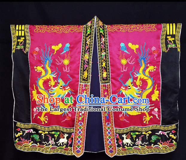 Chinese Ancient Taoist Priest Embroidered Round Dragons Wine Red Cassocks Traditional Taoism Vestment Costume