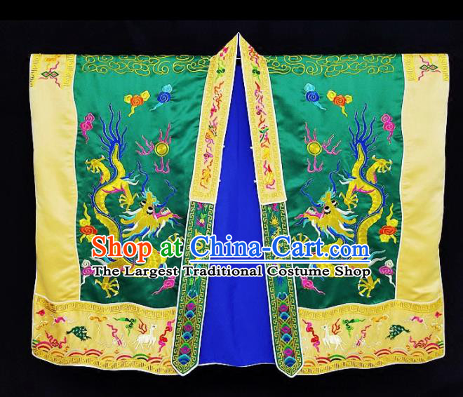 Chinese Ancient Taoist Priest Embroidered Round Dragons Green Cassocks Traditional Taoism Vestment Costume