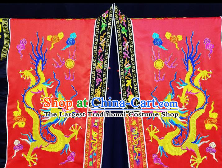 Chinese Ancient Taoist Priest Embroidered Round Dragons Red Cassocks Traditional Taoism Vestment Costume