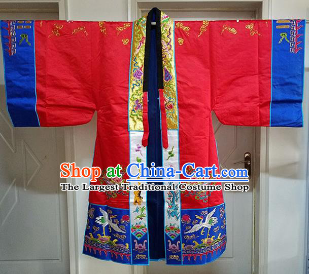 Chinese Ancient Taoist Priest Embroidered Cloud Cranes Red Cassocks Traditional Taoism Vestment Costume