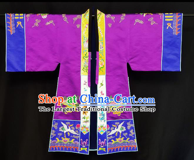 Chinese Ancient Taoist Priest Embroidered Dragons Crane Purple Cassocks Traditional Taoism Vestment Costume