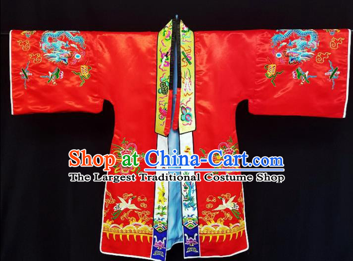 Chinese Ancient Taoist Priest Embroidered Dragon Crane Red Cassocks Traditional Taoism Vestment Costume