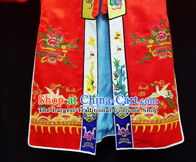 Chinese Ancient Taoist Priest Embroidered Dragon Crane Red Cassocks Traditional Taoism Vestment Costume
