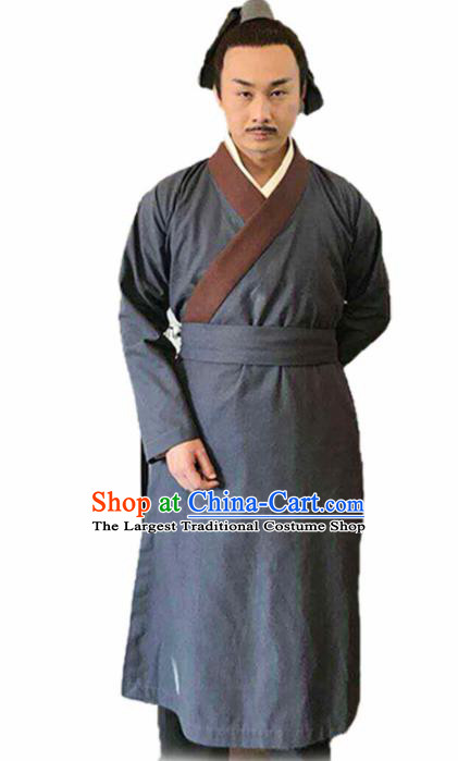Chinese Traditional Han Dynasty Civilian Costume Ancient Farmer Grey Clothing for Men