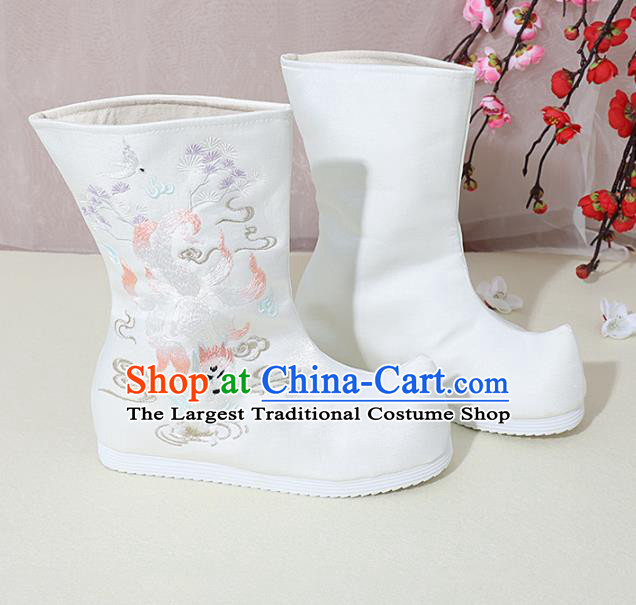 Chinese National Embroidered Fox White Boots Hanfu Shoes Traditional Princess Shoes Ancient Shoes for Women