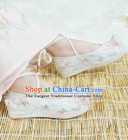 Chinese National White Cloth Hanfu Shoes Traditional Princess Shoes Embroidered Shoes for Women