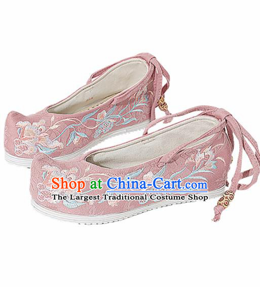 Chinese National Pink Cloth Hanfu Shoes Traditional Princess Shoes Embroidered Shoes for Women