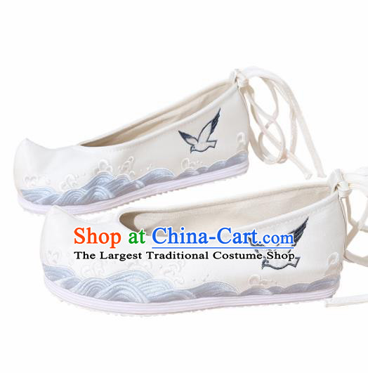 Chinese National Beige Embroidered Shoes Ancient Traditional Princess Shoes Hanfu Shoes for Women