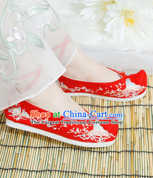 Chinese National Embroidered Red Shoes Ancient Traditional Princess Shoes Hanfu Shoes for Women