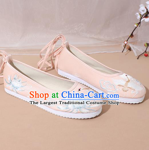 Chinese National Embroidery Lotus Pink Cloth Hanfu Shoes Traditional Princess Shoes Embroidered Shoes for Women