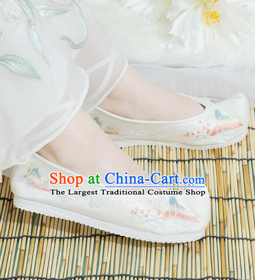 Chinese National Embroidered White Shoes Ancient Traditional Princess Shoes Hanfu Shoes for Women
