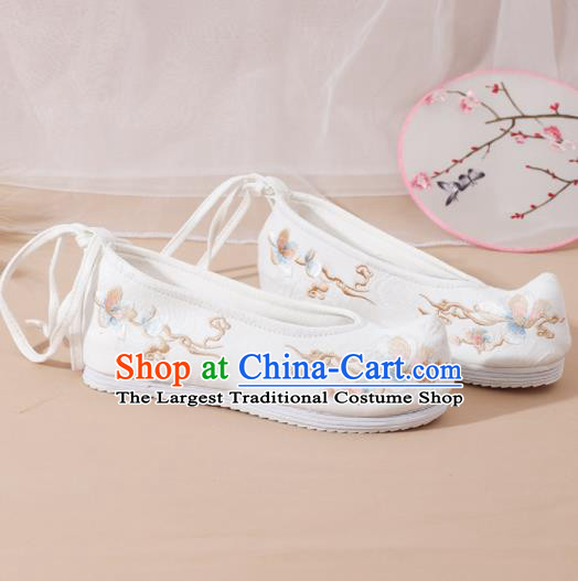 Chinese National Embroidered Magnolia White Shoes Ancient Traditional Princess Shoes Hanfu Shoes for Women