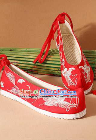 Traditional Chinese National Embroidered Phoenix Red Shoes Ancient Princess Shoes Handmade Hanfu Shoes for Women
