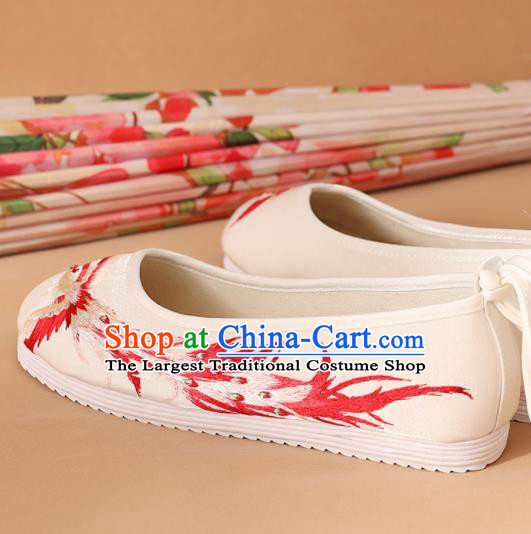 Traditional Chinese National Embroidered Red Phoenix Shoes Ancient Princess Shoes Handmade Hanfu Shoes for Women
