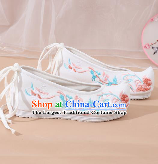 Traditional Chinese National White Embroidered Shoes Ancient Princess Shoes Handmade Hanfu Shoes for Women