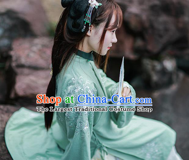 Traditional Chinese Ming Dynasty Royal Princess Historical Costumes Ancient Nobility Lady Green Hanfu Dress for Women