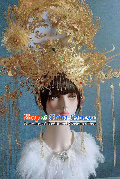 Traditional Chinese Deluxe Golden Palace Phoenix Coronet Hair Accessories Halloween Stage Show Headdress for Women