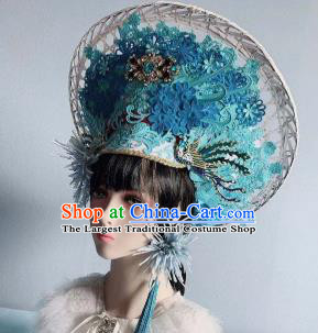 Traditional Chinese Deluxe Hat Blue Phoenix Coronet Hair Accessories Halloween Stage Show Headdress for Women