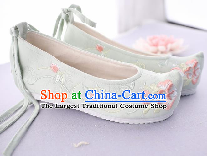 Traditional Chinese National Embroidered Green Shoes Ancient Princess Cloth Shoes Handmade Hanfu Shoes for Women