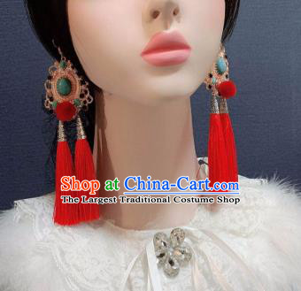 Traditional Chinese Deluxe Red Tassel Ear Accessories Halloween Stage Show Earrings for Women