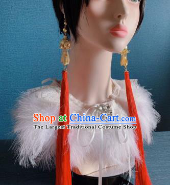 Traditional Chinese Deluxe Orange Long Tassel Ear Accessories Halloween Stage Show Earrings for Women
