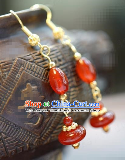 Traditional Chinese Handmade Court Ear Accessories Ancient Princess Red Agate Earrings for Women