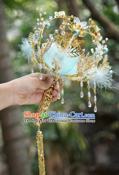 Traditional Chinese Wedding Accessories Ancient Bride Blue Feather Bouquet for Women