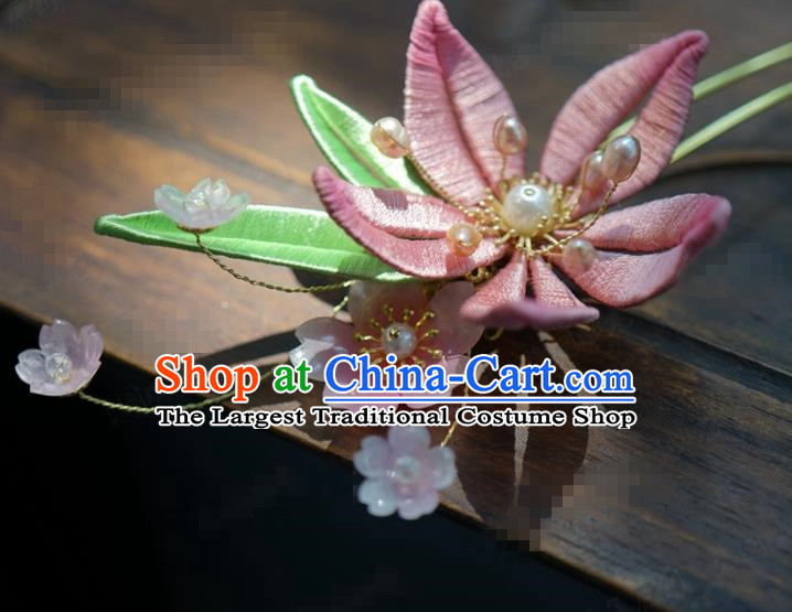 Traditional Chinese Handmade Court Pink Flower Hairpins Hair Accessories Ancient Hanfu Hair Clip for Women
