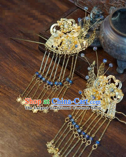 Traditional Chinese Handmade Court Golden Tassel Hairpins Hair Accessories Ancient Hanfu Hair Clip for Women