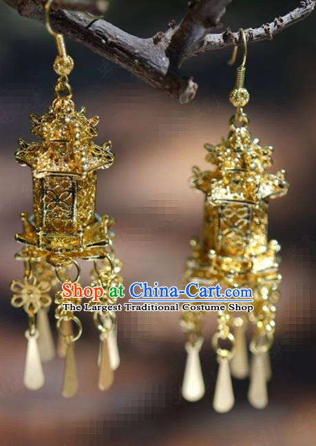 Traditional Chinese Handmade Court Golden Ear Accessories Ancient Princess Earrings for Women
