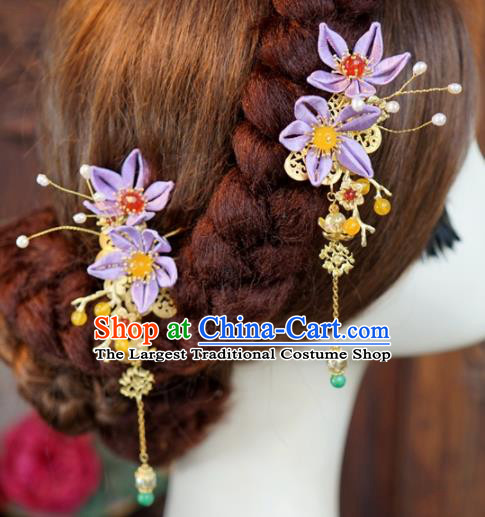 Traditional Chinese Handmade Court Purple Flower Hairpins Hair Accessories Ancient Queen Hanfu Hair Claws for Women