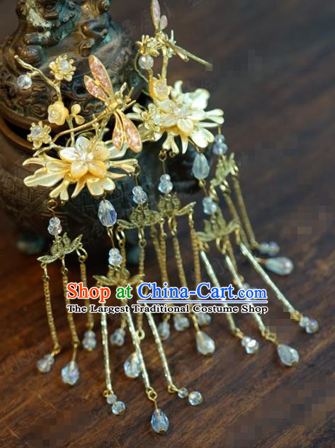 Traditional Chinese Ancient Queen Dragonfly Tassel Hair Clip Handmade Hanfu Court Hairpins Hair Accessories for Women