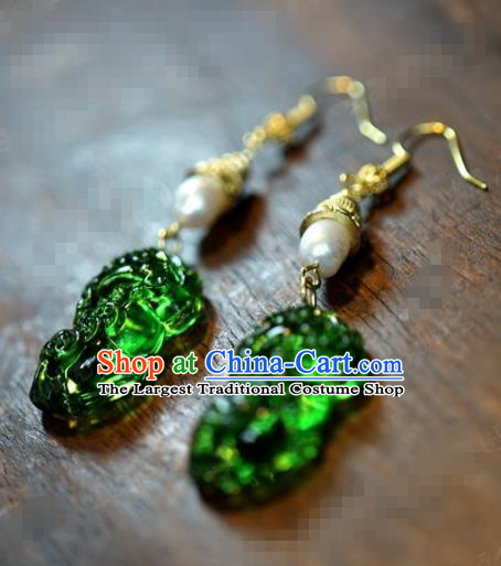 Traditional Chinese Handmade Court Coloured Glaze Ear Accessories Ancient Princess Pearl Earrings for Women