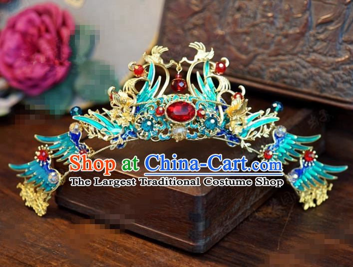 Traditional Chinese Ancient Queen Cloisonne Hair Crown Handmade Hanfu Court Hairpins Hair Accessories for Women