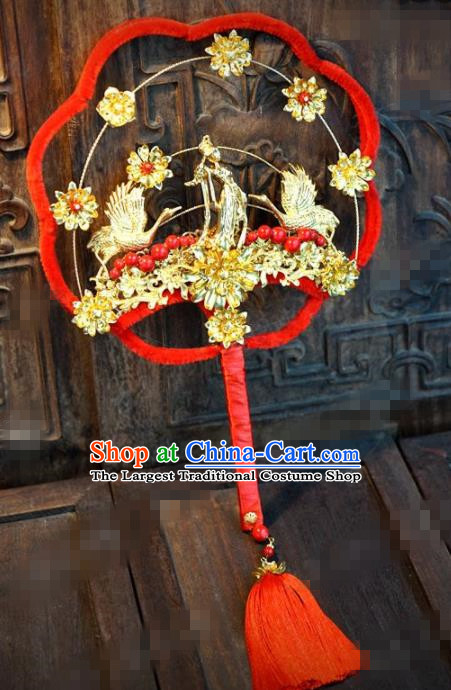 Traditional Chinese Handmade Court Red Palace Fan Ancient Bride Wedding Fans for Women
